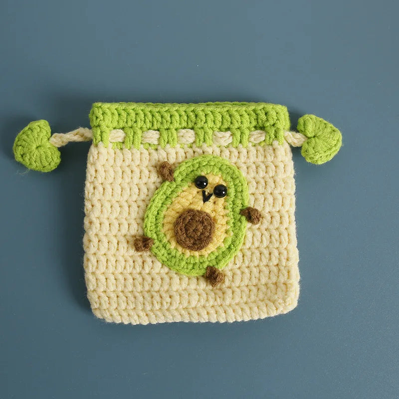 Kawaii Fruit Crochet Coin Wallet Cute Mini Handwoven Bag Earphones Storage