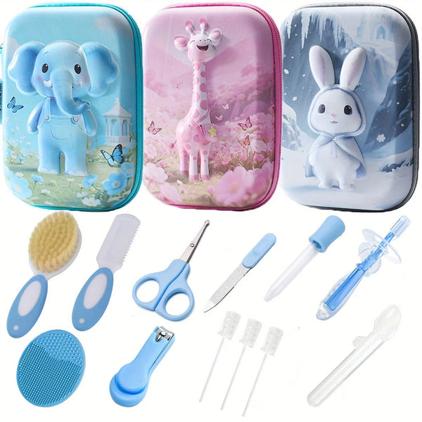 New 12pcs Healthcare Kit with Cartoon Case-Grooming Set with Nail Clipper,Comb Brush,Nose Cleaner&More,Perfect Personal Care Set