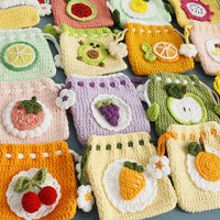 Kawaii Fruit Crochet Coin Wallet Cute Mini Handwoven Bag Earphones Storage