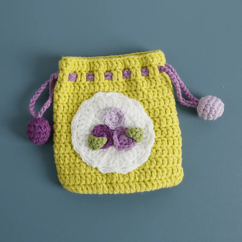 Kawaii Fruit Crochet Coin Wallet Cute Mini Handwoven Bag Earphones Storage