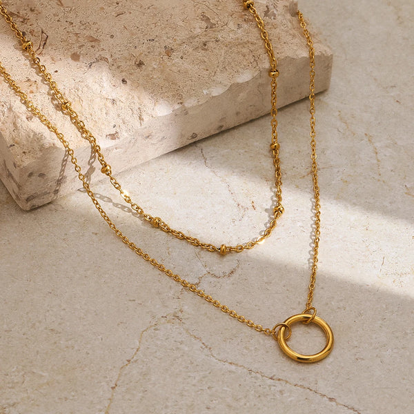 Stainless Steel Necklaces Trending Products Circle Pendant Bead Layer Chain Light Luxury Choker Fine Necklace For Women Jewelry