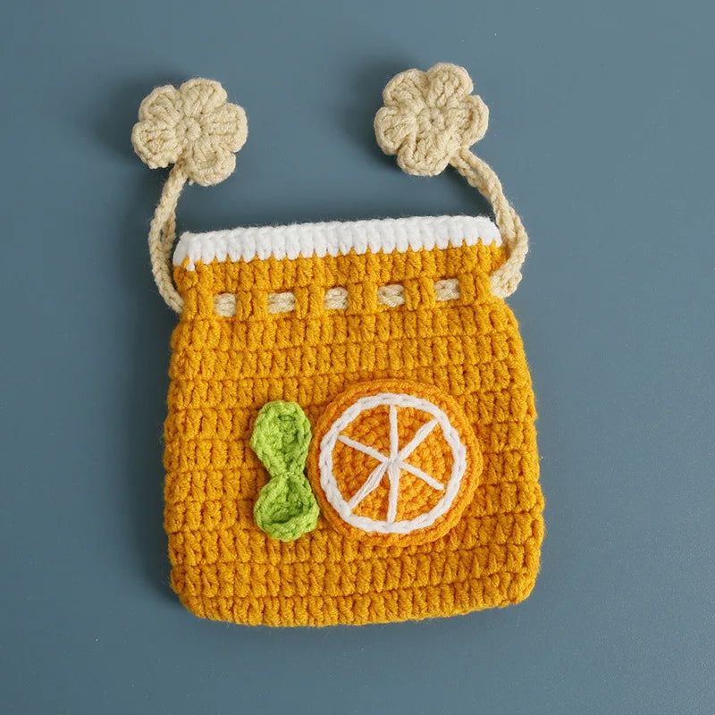 Kawaii Fruit Crochet Coin Wallet Cute Mini Handwoven Bag Earphones Storage