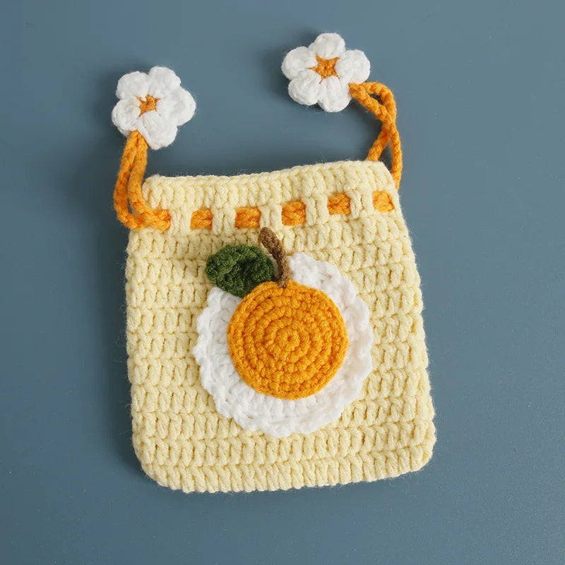 Kawaii Fruit Crochet Coin Wallet Cute Mini Handwoven Bag Earphones Storage