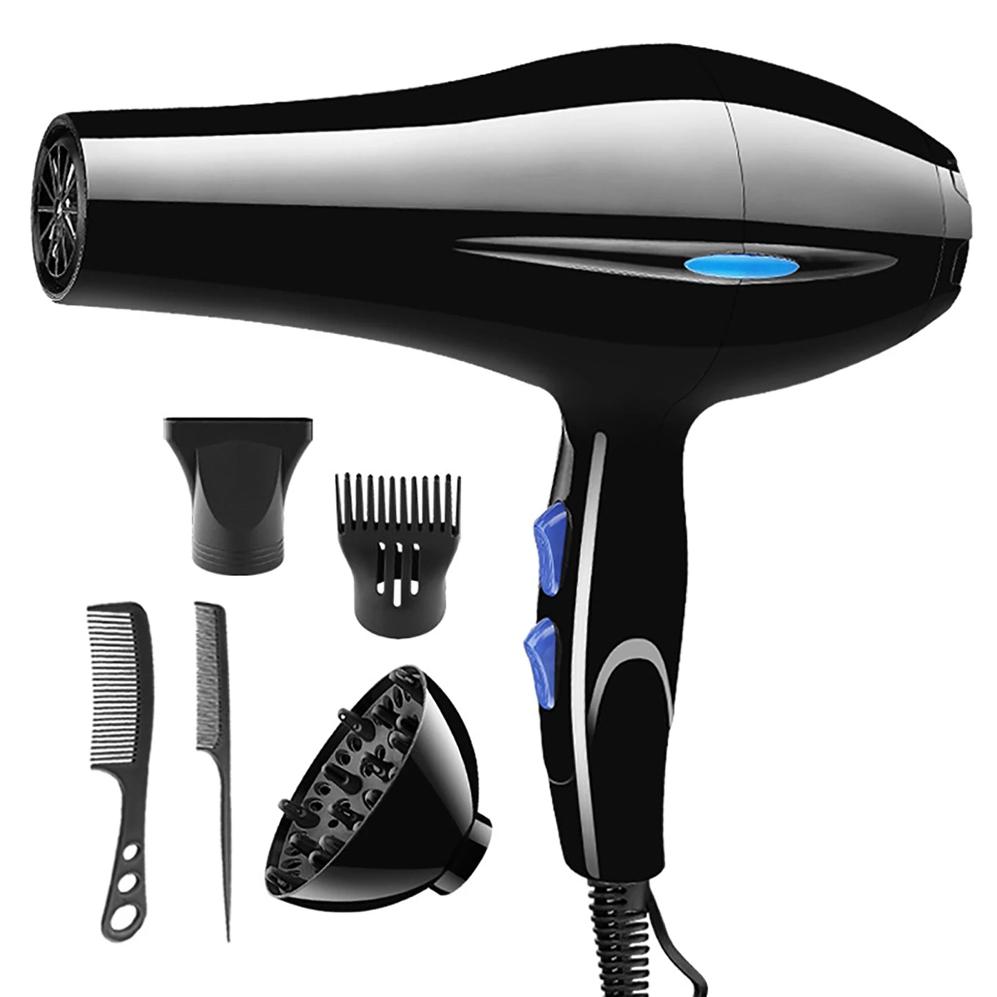Dryer 2200W With Diffuser Black Dryer 2200W Powerful Hair Dryer With Dryer Attachments Styling Nozzles Pointed Tail Comb Flat