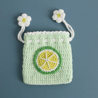 Kawaii Fruit Crochet Coin Wallet Cute Mini Handwoven Bag Earphones Storage