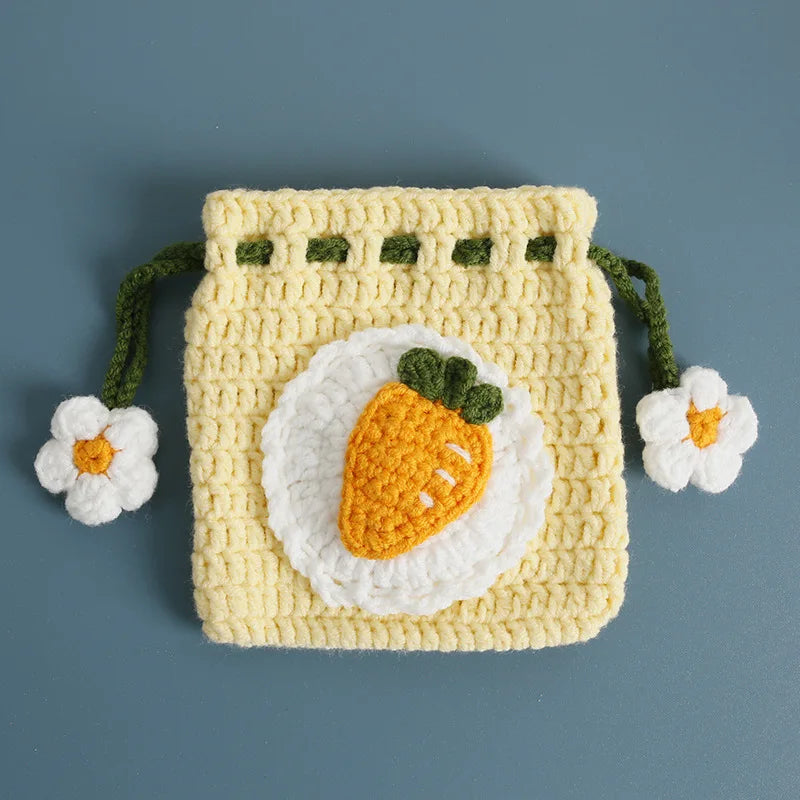 Kawaii Fruit Crochet Coin Wallet Cute Mini Handwoven Bag Earphones Storage