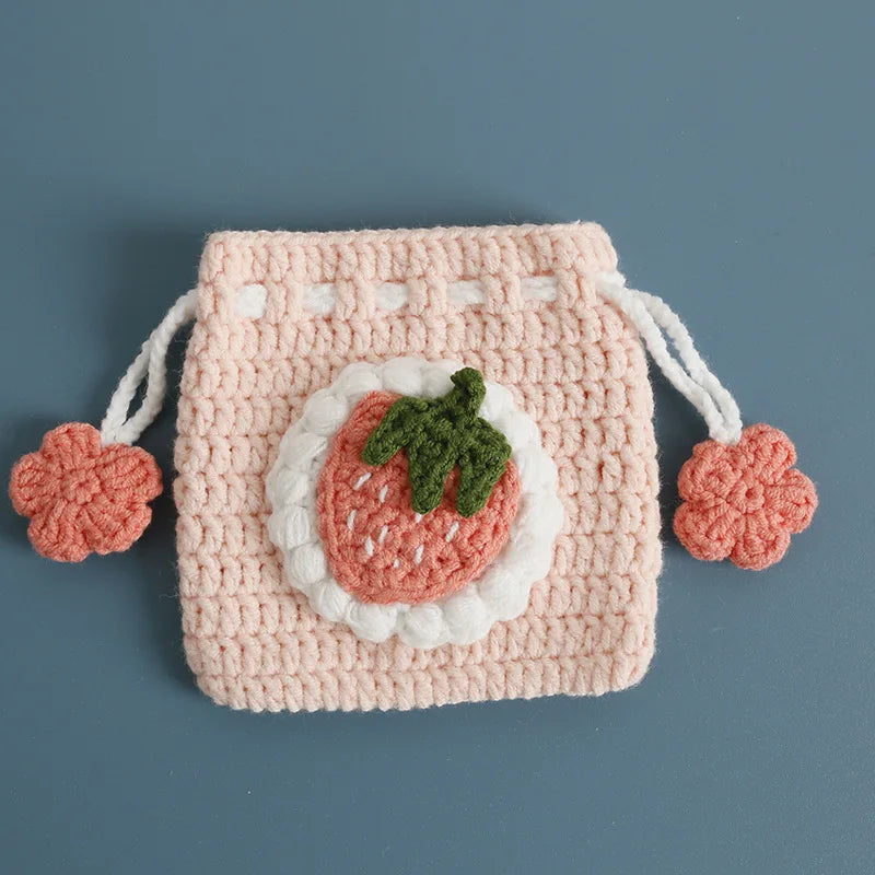 Kawaii Fruit Crochet Coin Wallet Cute Mini Handwoven Bag Earphones Storage
