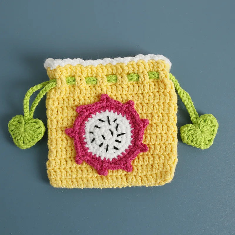 Kawaii Fruit Crochet Coin Wallet Cute Mini Handwoven Bag Earphones Storage