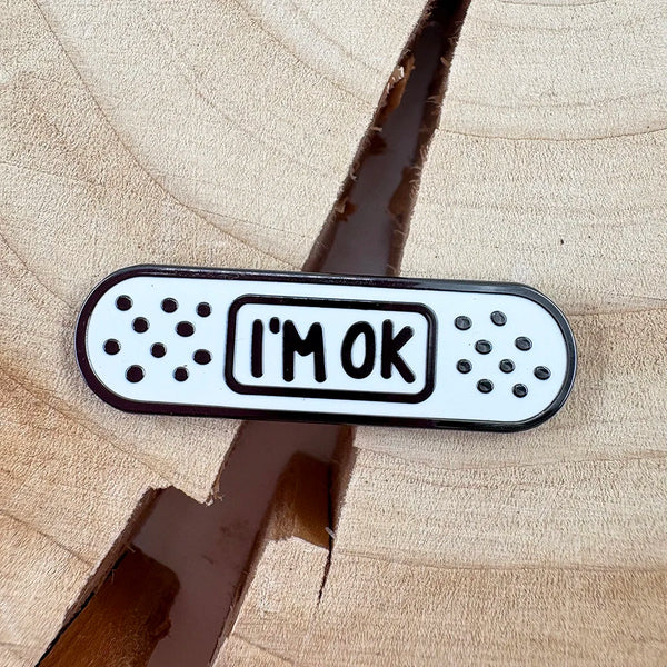 I'M Ok Bandaids Enamel Brooch Cute Self-Care Lapel Pin Humor Mental Health Wellness-Themed Gift Badge Accessories Collection