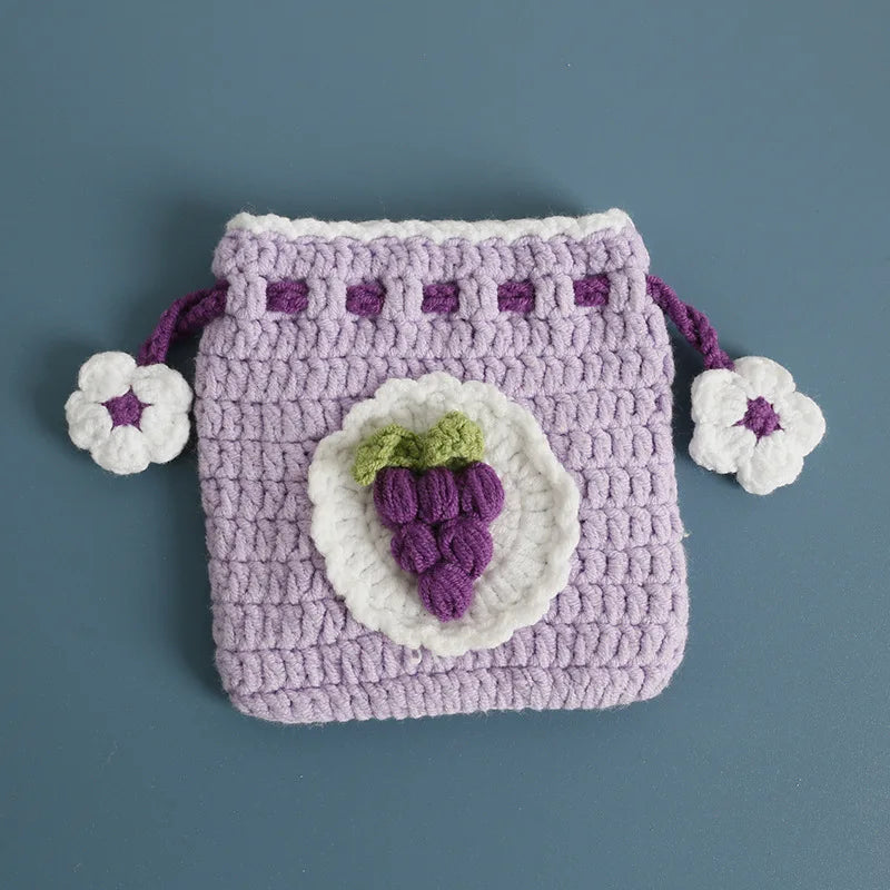 Kawaii Fruit Crochet Coin Wallet Cute Mini Handwoven Bag Earphones Storage