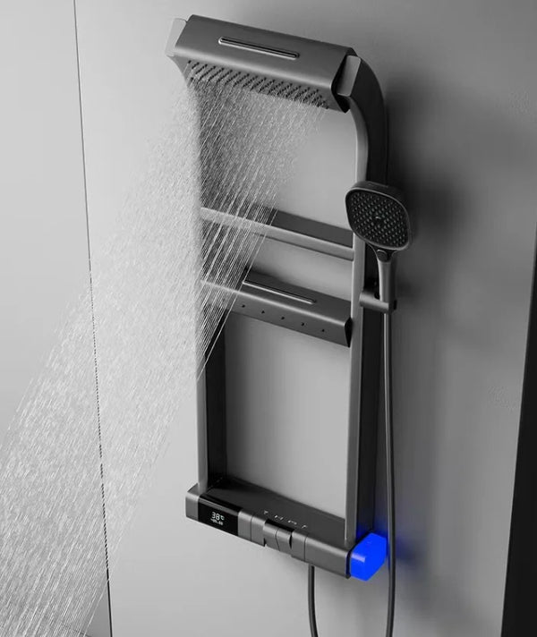 Smart Shower Device Digital Display LED Mood Light Diverse Heads Powerful Large Scale Rotating Water Flow for Apartments Rain